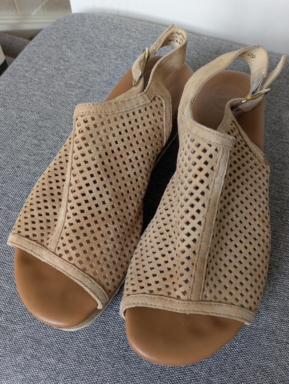 Paul Green Cleo Wedge Super Soft Slingback Sandal Space Nubuck Tan Size 6 - Picture 4 of 14